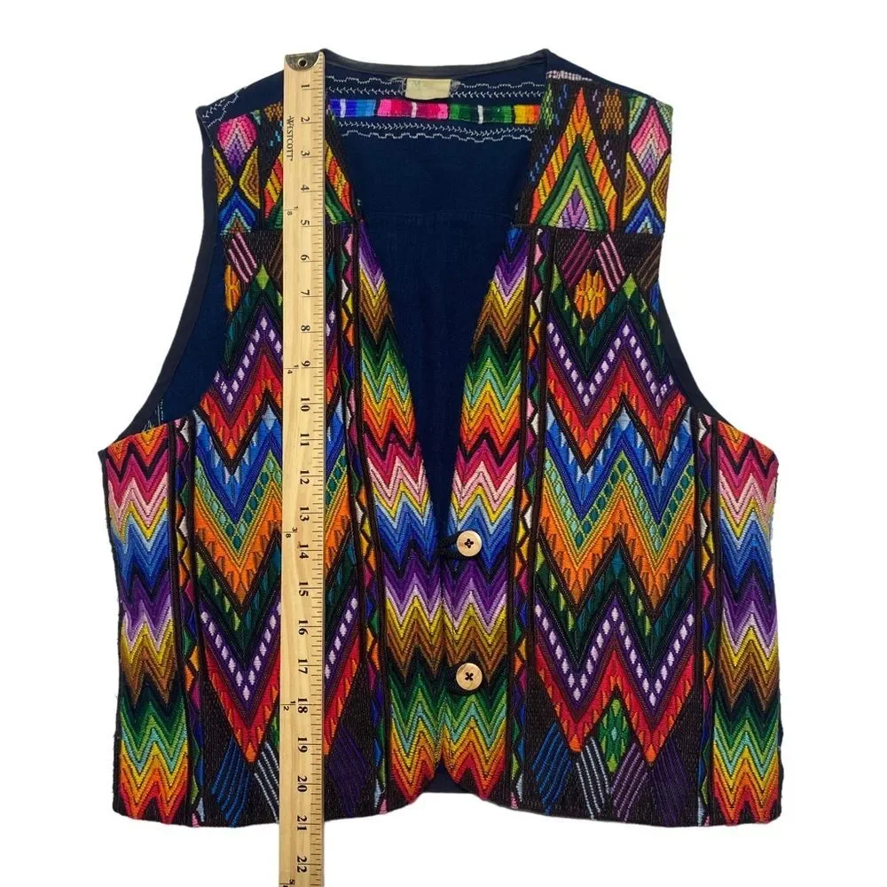 Vintage Colorful Woven Southwestern Two Button Vest Sz M - Picture 6 of 12